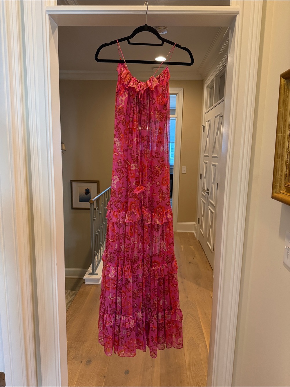 Misa Los Angelos Pink Floral Tiered Maxi Dress (LS)